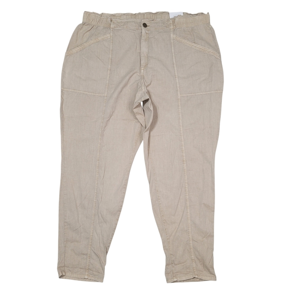 Old Navy High Waisted Garment Dyed Utility Pant Size XXL NWT Beige Baggy Indie